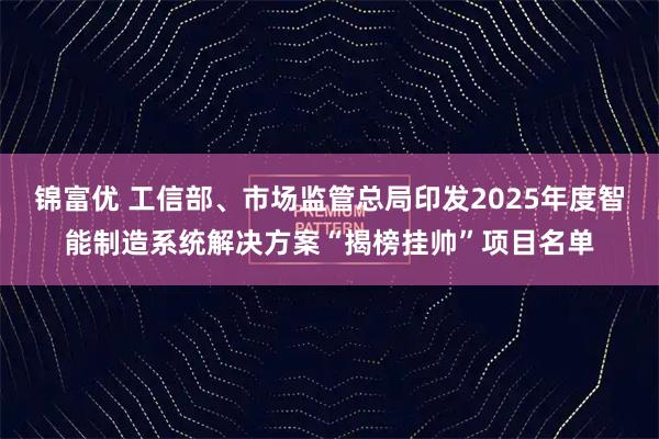 锦富优 工信部、市场监管总局印发2025年度智能制造系统解决方案“揭榜挂帅”项目名单